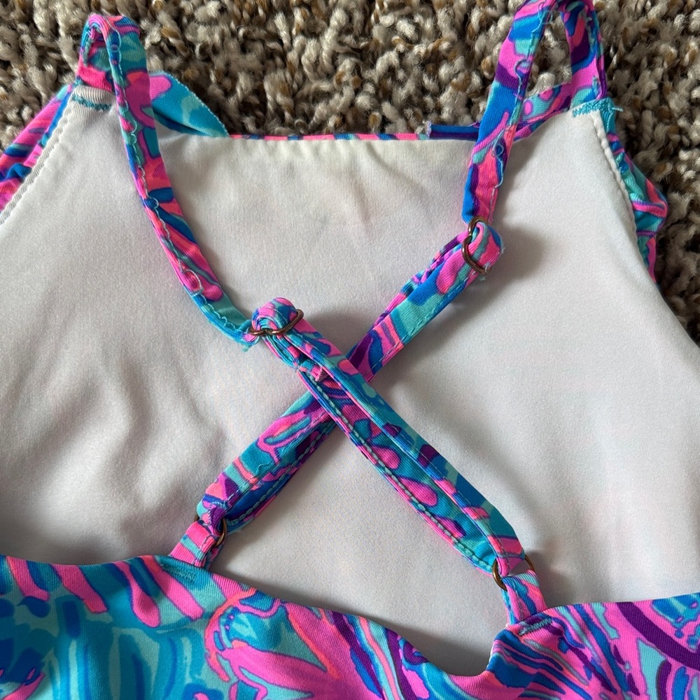 Lilly Pulitzer Girls Suraya UPF 50 One-Piece-Turquoise Oasis Shelleidoscope - Picture 8 of 10